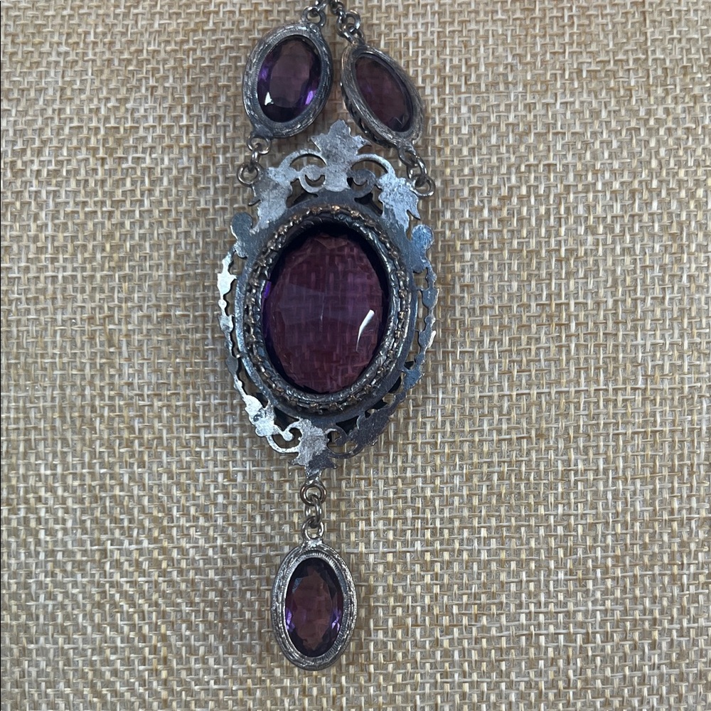 Vintage Pewter with Amethyst   Pendant Necklace - Picture 6 of 6